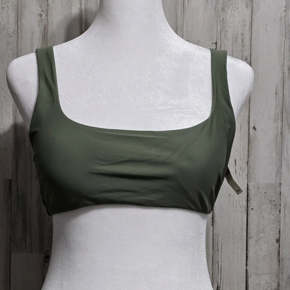 Aerie Olive Green Wide Strap Scoop Bikini Swim Top Size Medium